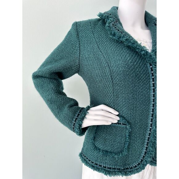 Dialogue Vintage Y2k Teal Blue Knit Designer Blazer Jacket size Medium - Picture 12 of 12
